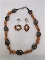 NATURAL STONE NECKLACE & PIERCED EARRING SET