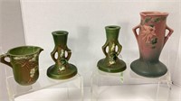 (2) Roseville pottery snowberry candle holders