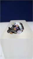 Anodized Sterling Opal Flower Ring Size 6.5