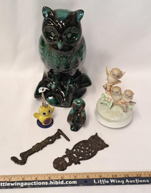 Owls Lot-Metal Hanger/Ceramic/Music Figure