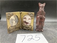 Wooden Carved Clergyman and Brass Korea Picture