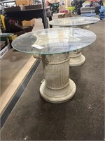 Pair of Glass Top End Tables with Marble Bases