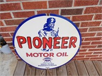 30" porcelain single-sided Pioneer motor oil sign