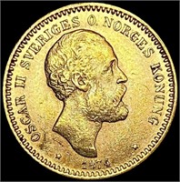 1874 Norway .2593oz Gold Kroner CLOSELY UNCIRCULAT