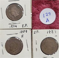 (3) Indian Head Pennies 1894,1887, 1888