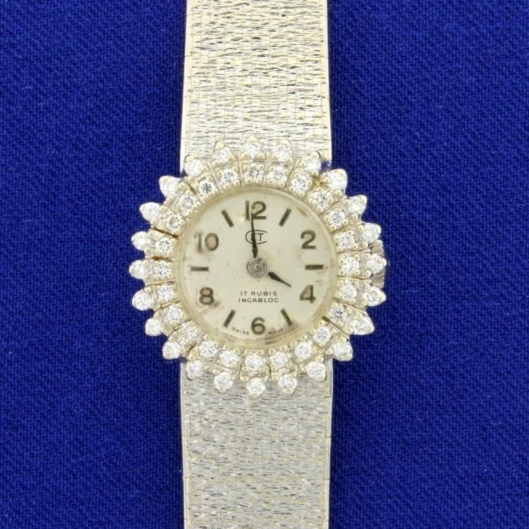 Antique Womens Diamond Swiss Made 17 Rubis Incablo