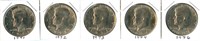 5 Uncirculated Kennedy Half Dollars - 1971 to