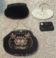 (4) Vintage purses including beaded, cross