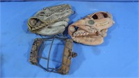Vintage Catcher's Mask & 2 Baseball Gloves