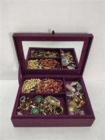 vintage purple jewellery box, full of vintage