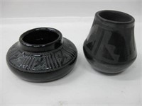Pair Of Signed Black Pottery Vases
