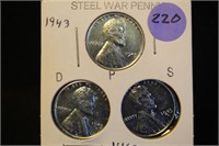 1943 P,D,S Lincoln Steel Cents