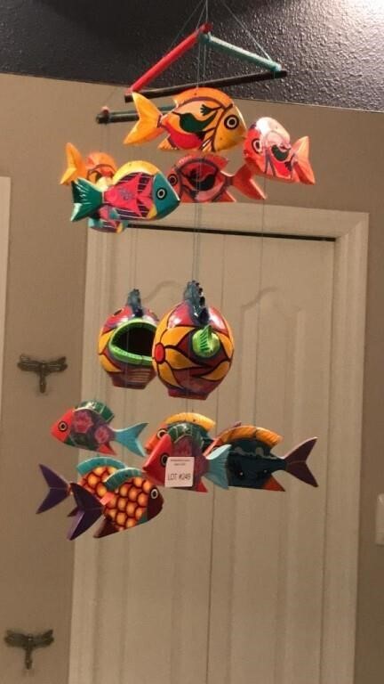 Painted Wood Fish Mobile