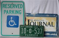 3 pcs. Vintage Metal Signs & License Plate