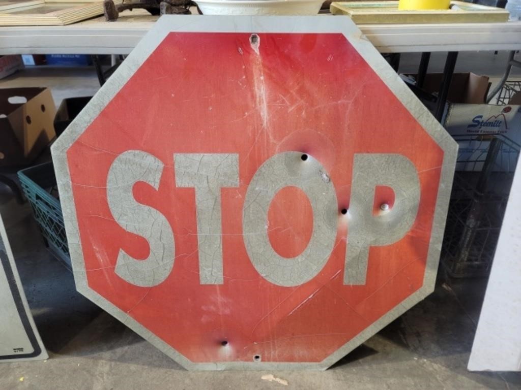 Large Red Metal Stop Sign
