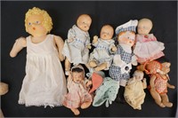 Lot of Seven Antique Dolls - Cloth and Composite