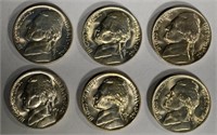 6-GEM BU 1942-P SILVER JEFFERSON NICKELS