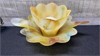 2 Piece Murano Yellow Marble Glass Candle Holder 1