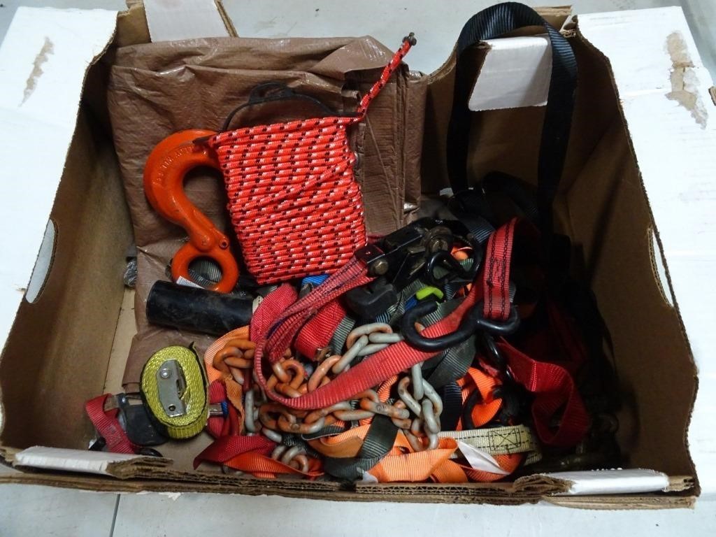 Lot of Misc. Chains Ratchet Straps & Rope