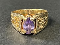 SUBSTANTIAL 10K YELLOW GOLD & AMETHYST RING