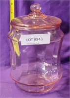 VTG. PINK GLASS LIDDED CANISTER JAR