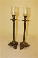 2 glass top, 3 leg candle holders, rustic