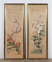 Pair of Chinese Paintings on Silk Birds & Flowers