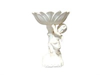 Elegant White Statue of Child Holding Flower Bowl