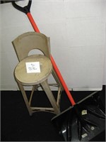 Metal Stool and Snow Shovel