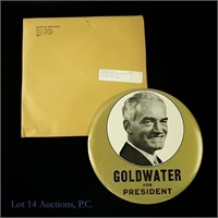 Scarce 1964 9-inch Goldwater for President Button