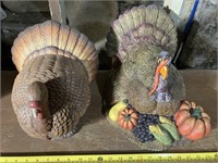 2 turkey decorations, 1 ceramic