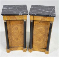 PAIR OF REGENCY STYLE MARBLE TOP BEDSIDE CABINETS