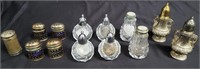 Group of silver plate and glass salt and pepper