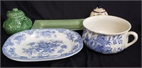 Group of ceramic and porcelain trays, tea pots,