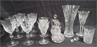 Group of cut glass items - wine glasses, vase, cup
