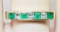 14k Yellow Gold Emerald & Diamond Band Ring