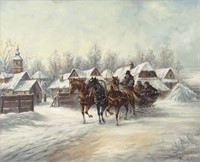 POLISH? TROIKA SLEIGH PAINTING SIGNED CHMIELINSKI