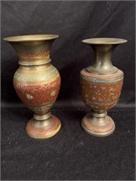 (2) Brass carved vases 6 1/4” tall