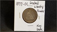 1877CC Seated Liberty Quarter Key Date