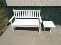 47in. White Poly Bench w/Foldup Side Table