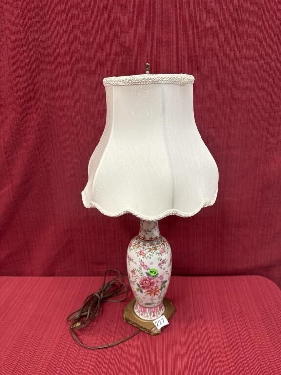 Table Lamp, Hand Painted Floral on Porcelain w