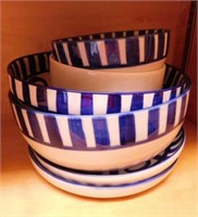 Dansk blue & white dishes: 2 plates, 2 serving