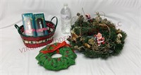 Flocked Santa's & Deer Wreath, Christmas Decor