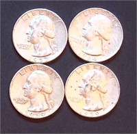 (4) Washington Silver Quarters, Vars. Yrs/Mints