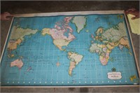 1950's World Map Printed On Canvas