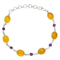 Sterling Silver Yellow Onyx and Amethyst Bracelet