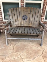 Outdoor Wooden Rustic Bench w/Texas Emblem