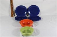 4 Fiestaware Saucers, and 2 Small Fiestaware bowls
