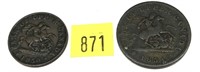 Lot, 1850’s Canadian bank tokens, 2 pcs.