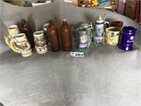 BEER STEINS, GLASSES, BOTTLES